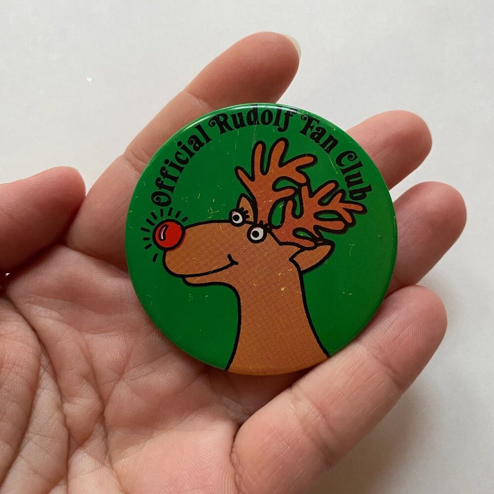 Official Rudolf Fan Club Pinback Button Christmas Xmas Holiday Badge